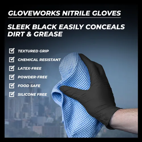 Miniatura 5 de Guantes de nitrilo Gloveplus Ammex GPNB, caja con100, desechables, sin polvo, de grado industrial, 5 milésimas de pulgada, negros, Negro, 1000