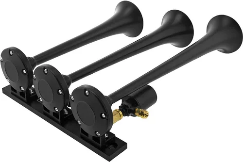 Miniatura 4 de Vixen Horns Bocina de tren para camión/coche. 3 trompetas negras con bocina de aire. Db súper fuerte. Se adapta a vehículos de 12 V como