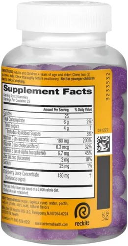 Miniatura 3 de Airborne - Gomitas de saúco + zinc y vitamina C para adultos, suplemento para fortalecer el sistema inmunológico con vitaminas D y zinc