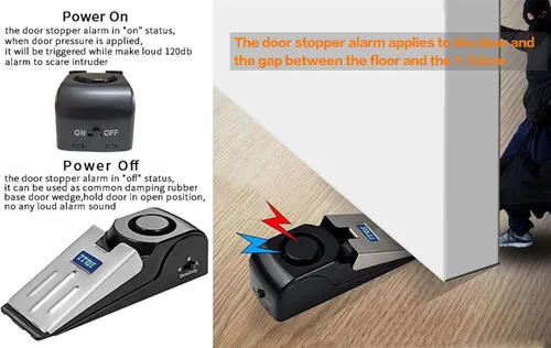 Miniatura 2 de ZZRUI Tope de puerta portátil 2 en 1, alarma de seguridad de cuña para piso, alarma de seguridad ruidosa de 120 db, alarma de parada de puerta