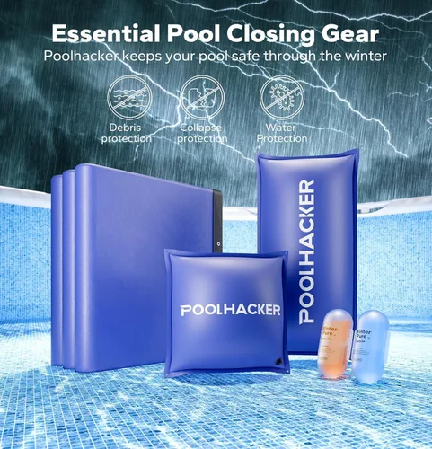 Miniatura 5 de POOLHACKER Cubierta redonda de piscina de 8 pies para piscinas sobre el suelo, cubierta de piscina resistente al viento con cable de acero y sistema