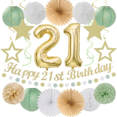 Miniatura 10 de Cartel de feliz cumpleaños rosa y negro para decoración de fiesta – 31 piezas de oro rosa 14º 40º para mujeres y niñas, faroles de papel