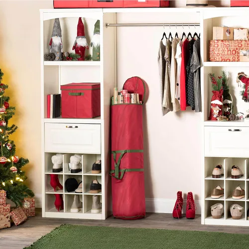 Miniatura 3 de ZOBER Organizador redondo de papel de regalo de Navidad, contenedores de almacenamiento de papel de regalo de 40 pulgadas, soporte para papel