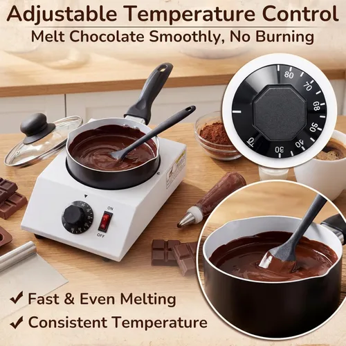 Miniatura 3 de ROCEEI Máquina eléctrica de fusión de chocolate con espátula de silicona, derretidor de dulces con control de temperatura ajustable, cuenco