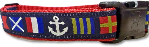 Miniatura 7 de Collar de perro grande de 15-22 pulgadas ancla náutica azul rojo collar ajustable hecho a mano USA
