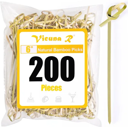 Miniatura 8 de 1200 piezas de palillos de cóctel de bambú, palillos de dientes elegantes para aperitivos, palos de cóctel de 4.13 pulgadas con nudo para bebidas