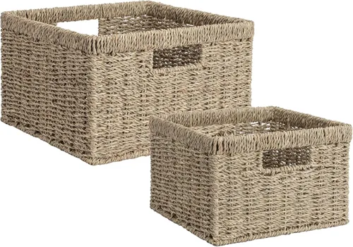 Miniatura 19 de StorageWorks Cesta de mimbre con asa, cestas de almacenamiento de mimbre para organizar, cestas de almacenamiento decorativas para estantes, cuerda