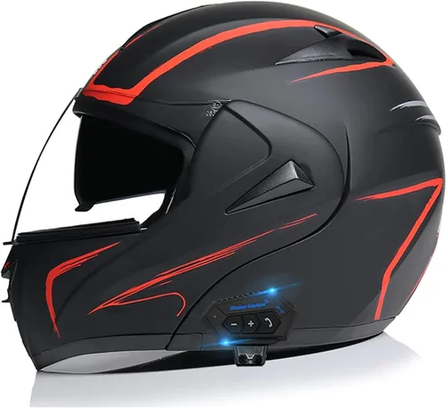 Miniatura 14 de Casco modular SDFGDFD Bluetooth, casco anticolisión de la motocicleta de cara completa ha obtenido la certificación DOT/ECE, casco de moto de cara