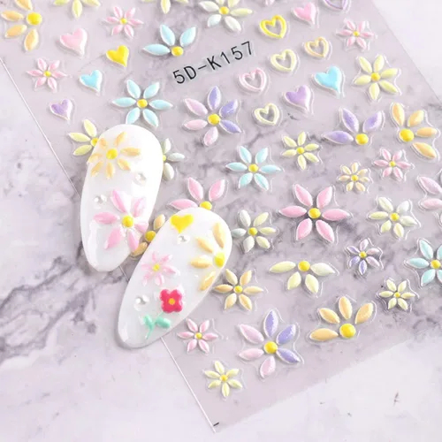 Miniatura 3 de Calcomanías de arte de uñas de flores, holográficas 5D en relieve de flores en relieve de corazón, calcomanías autoadhesivas para uñas, decoración