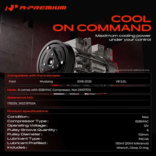 Miniatura 2 de A-Premium Compresor A/C con embrague compatible con Ford Mustang 5.0L 2018-2021