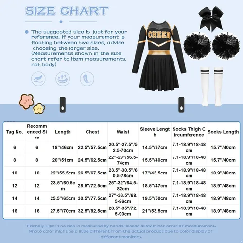 Miniatura 7 de TSSOE Uniforme de animadora para niñas, vestido de leotardo de manga larga, traje de animadora líder