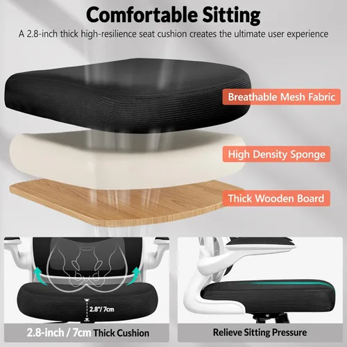 Miniatura 6 de BESTFAIR Silla de oficina ergonómica, silla de escritorio de malla transpirable cómoda con soporte lumbar, silla de computadora, silla de escritorio