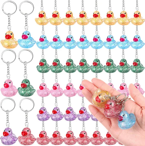 Miniatura 8 de Deekin 60 llaveros de goma de pato de 1.4 pulgadas, diseño chirriante de pato de crucero, cadenas 3D a granel para regalo de fiesta de carnaval