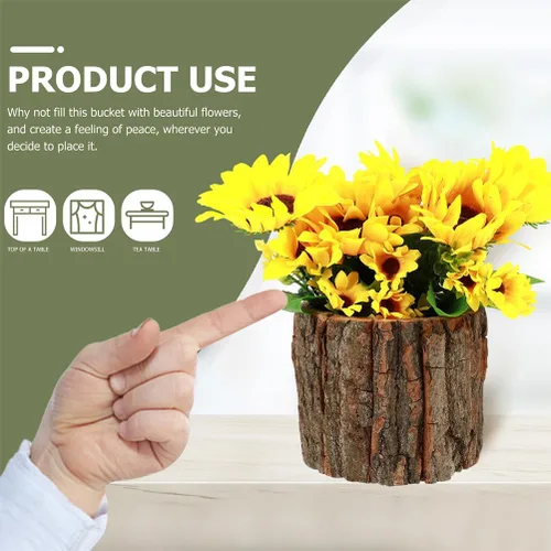Miniatura 5 de HOMSFOU - Paquete de 3 cubos de flores impermeables de 3.54 x 3.54 x 3.14 pulgadas, contenedores de madera rústica para plantas de troncos, macetas