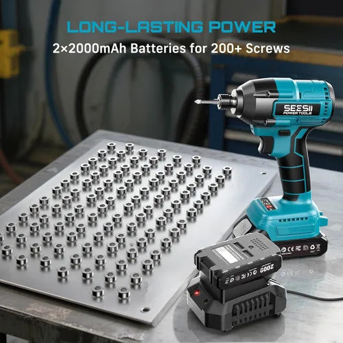 Miniatura 6 de SEESII Kit de destornillador de impacto inalámbrico, juego de destornillador de impacto de par máximo de 21V 1590 pulg-lb (180 N·m) con dos