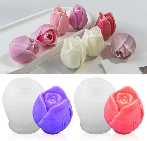Miniatura 13 de MGLIFEUL 8 piezas de rosa flor tulipán peonía corazón vela jabón cera molde de silicona del Día de San Valentín para pequeñas velas de mantequilla