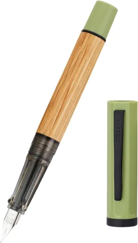 Jinhao 58 - Pluma estilográfica de madera de roble natural hecha a mano, punta fina con tapa de rosca y convertidor de tinta, elegante regalo Verde