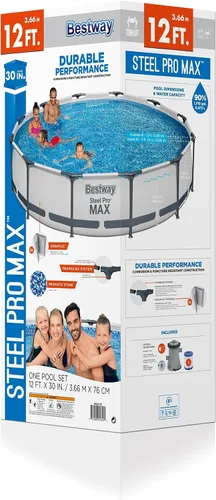 Miniatura 7 de Bestway Steel Pro MAX - Piscina sobre el suelo (12 pies x 30 pulgadas) Piscina familiar redonda para patio trasero al aire libre con forro