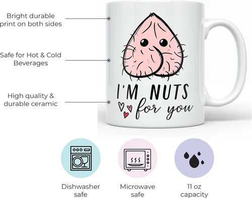Miniatura 2 de YouNique Designs Taza con texto en inglés "I Nuts about You", taza de café de aniversario para hombres, taza de cumpleaños para novio, novia