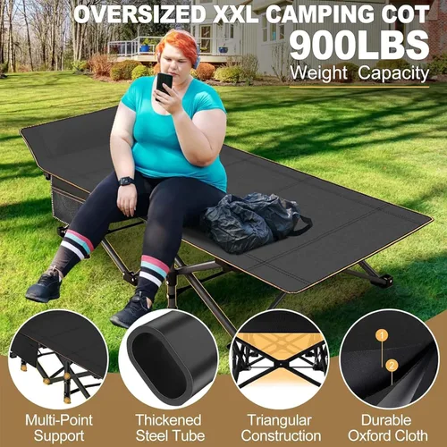 Miniatura 4 de DoCred Catre plegable XXL de gran tamaño con colchón, catre de dormir resistente, cama portátil para adultos al aire libre con bolsa de transporte