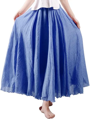 Miniatura 44 de OCHENTA Falda larga de lino y algodón bohemio para mujeres y niñas para vacaciones de verano en la playa