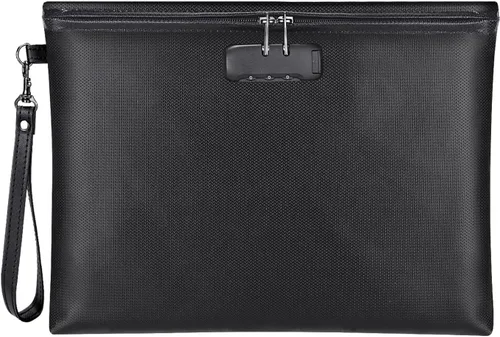 Bolsa de documentos ignífuga con cerradura, 14.3 x 10.2 pulgadas, bolsa de dinero ignífuga e impermeable con cierre de cremallera, bolsa de