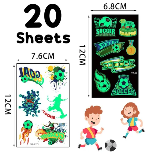 Miniatura 3 de VICDUEKG 200 tatuajes temporales para deportes de fútbol para niños, tatuajes que brillan en la oscuridad para niños y niñas, calcomanías de tatuaje