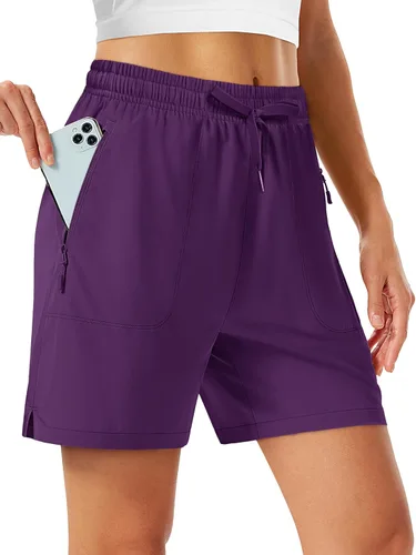 Miniatura 13 de TACVASEN Pantalones cortos de senderismo de 5 pulgadas para mujer, de secado rápido, ligeros, UPF 50+, pantalones cortos deportivos con bolsillos