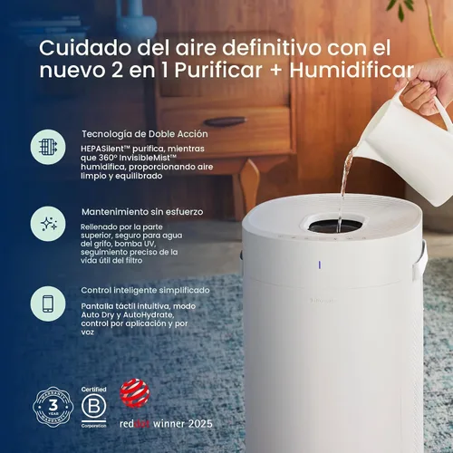 Miniatura 2 de BlueAir 2 en 1 Purificar + Humidificar: Purificador de aire y humidificador con tecnología HEPASilent™ y 360° InvisibleMist™, llenado superior