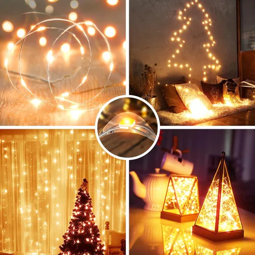 Miniatura 2 de Olafus Paquete de 16 luces de hadas blancas cálidas que funcionan con pilas, mini tira de luces de alambre de cobre de 7 pies, 20 luces LED