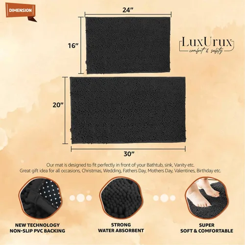 Miniatura 2 de LuxUrux - Juego de alfombrillas de microfibra de felpilla extrasuave de 1 pulgada de alto, muy absorbentes, para usar en el baño o la ducha
