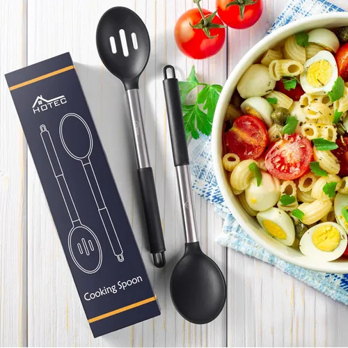Miniatura 7 de HOTEC Cuchara de cocina grande de silicona resistente al calor de 446 °F, cucharas ranuradas sólidas sin BPA, utensilios de cocina antiadherentes
