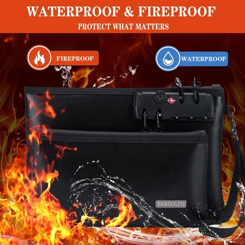 Miniatura 2 de Bolsa de dinero ignífuga con cerradura, bolsa de efectivo de doble capa BankBag para efectivo, bolsa de almacenamiento valiosa, caja fuerte ignífuga