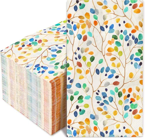 AnyDesign 100 servilletas de hojas coloridas para invitados, hojas de acuarela, ramas, servilletas de papel desechables, servilletas de papel para