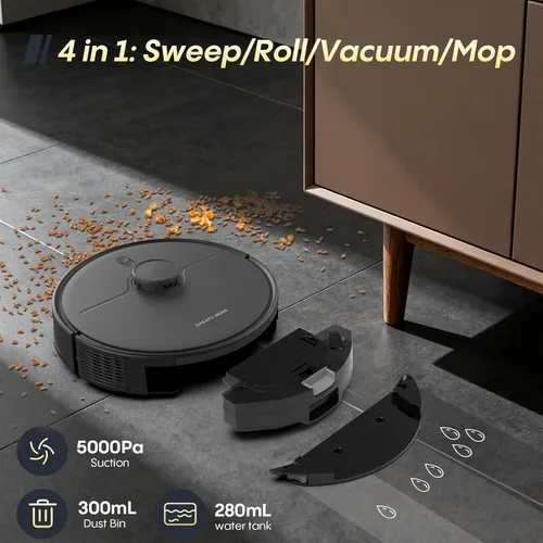 Miniatura 2 de Combo robot de aspiradora y trapeador, 90 días de autovaciado, 6000 Pa potente succión, mapeo del hogar, aspiradora robótica fácil y personalizada