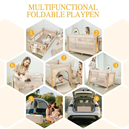Miniatura 6 de Moisés de Bebé Cuna de Cabecera para Viajar con Configuración de Una Mano, Corralito Plegable 5 en 1 para Bebé, Parque Infantil Portátil con Moisés