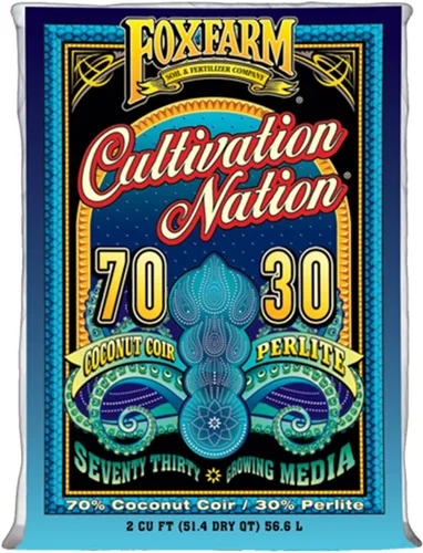 FoxFarm Cultivation Nation 70:30 Medios de cultivo, 2 pies cúbicos - Mezcla de fibra de coco y perlita - Proporciona aireación y drenaje, uso para