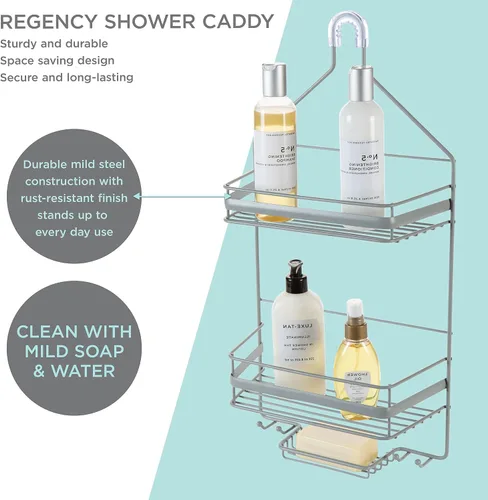 Miniatura 4 de Bath Bliss Regency - Organizador de ducha colgante Almacenamiento y organización de baño Colgante de cabezal de ducha 2 cestas y ganchos