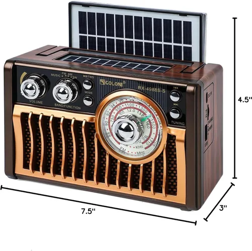Miniatura 7 de Radios AM FM portátiles, radios retro con altavoces de alta potencia, compatible con alimentación USB y carga de paneles solares. Tarjeta Bluetooth