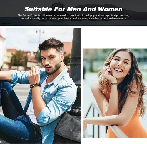 Miniatura 3 de Pulsera de triple protección hecha a mano para hombres y mujeres, ojo de tigre, obsidiana negra, hematita, cuentas de cristal curativo, joyería trae