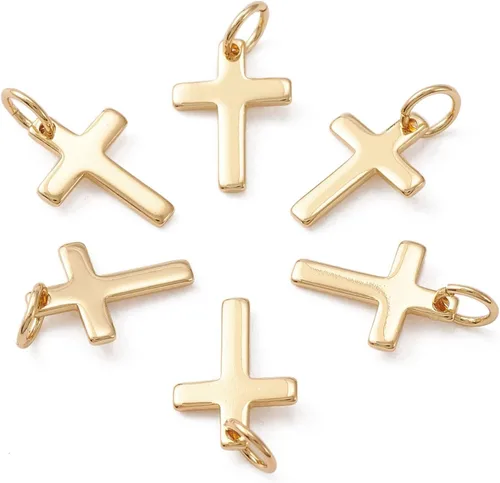 Miniatura 9 de KitBeads 10 dijes de cruz chapados en oro real de 18 quilates de latón cristiano Crucifijo para hacer joyas, pulseras, collares a granel