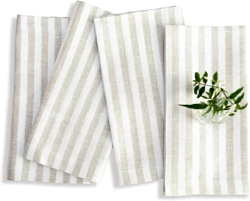 Miniatura 39 de Solino Home Amalfi - Manteles individuales a rayas, de 14 x 19 pulgadas, juego de 4 unidades, tela natural, lino europeo, 100 % lino puro, hechos a