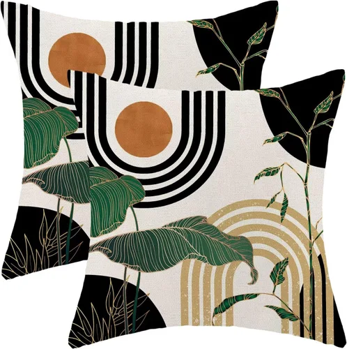 AEIOAE - Juego de 2 fundas de almohada de estilo boho negro de 16 x 16 pulgadas, fundas de almohada decorativas minimalistas tropicales retro de