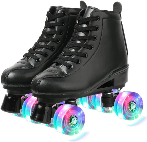 Miniatura 7 de XUDREZ - Patines clásicos de cuero de doble fila con diseño alto para mujeres y hombres