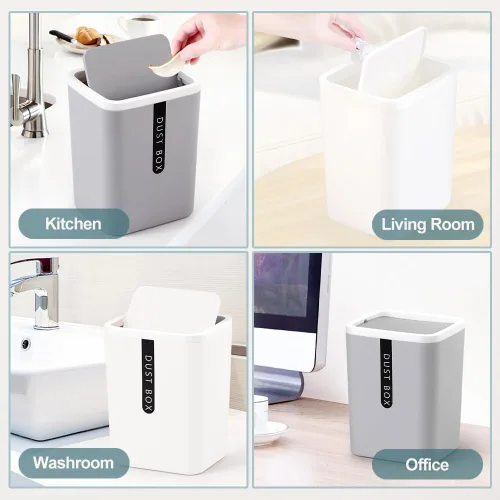Miniatura 6 de 2 mini basureros con tapa, mini papelera de plástico con 5 rollos de bolsas de basura, pequeño cubo de basura de escritorio para cocina, baño