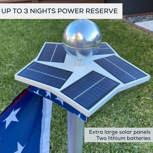 Miniatura 5 de Solar Star - Luz patriótica para mástil de bandera – Luz de poste de bandera de montaje superior con doble batería y paneles solares más grandes