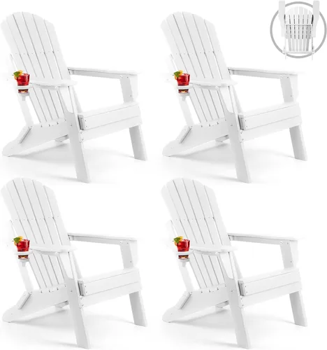 Miniatura 41 de FUNBERRY Juego de 6 sillas plegables Adirondack para todo tipo de clima, sillas para hogueras de polietileno de alta densidad con portavasos