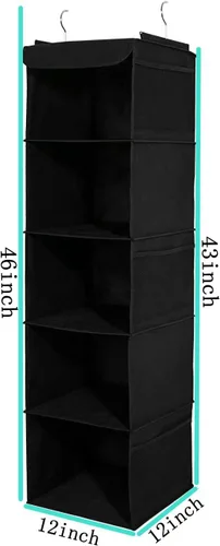 Miniatura 3 de BrilliantJo Paquete de 2 organizadores colgantes para armario, 5 estantes con 6 bolsillos laterales para ropa y zapatos, 43 x 12 x 12 pulgadas 5