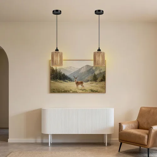 Miniatura 7 de BoostArea Luces Colgantes de Ratán para Isla de Cocina, Candelabro de Estilo Rústico con Pantalla de Mimbre Tejida a Mano, Luz Colgante Bohemia