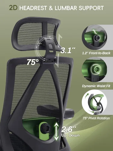 Miniatura 6 de Silla de oficina grande y alta de 550 libras, silla de escritorio ergonómica con cojín grueso en W y reposabrazos 4D, silla de escritorio de malla